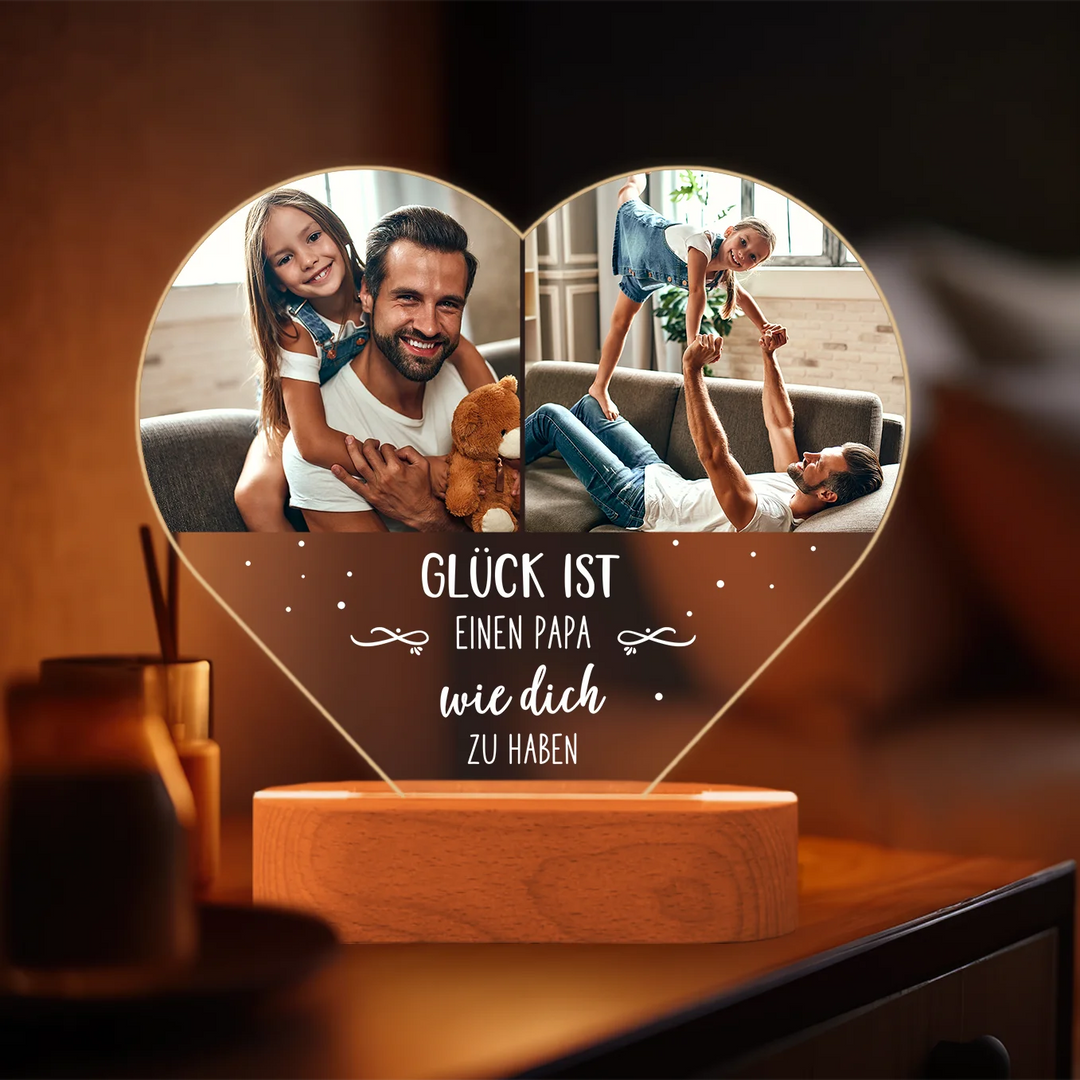 Personalisiertes Herz Acryl-Licht "Fotos & Text" | Nachtlicht, Dekolicht, Glowlight | PAPA