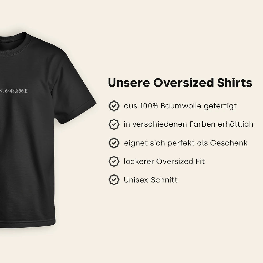 Personalisiertes Oversized T-Shirt bestickt "Koordinaten"