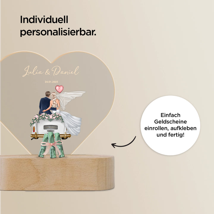 Personalisiertes Herz Acryl-Licht "Just Married" | Nachtlicht, Dekolicht, Glowlight