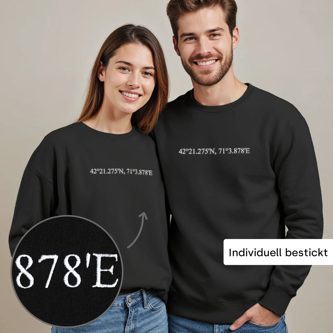Personalisierter Sweater Bestickt "Koordinaten"