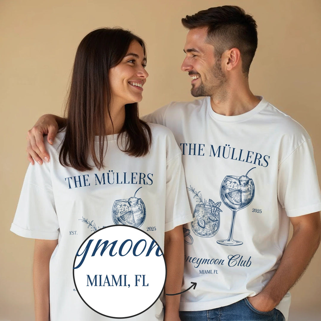 Personalisierter Partnerlook Oversized T-Shirts "Honeymoon Club"