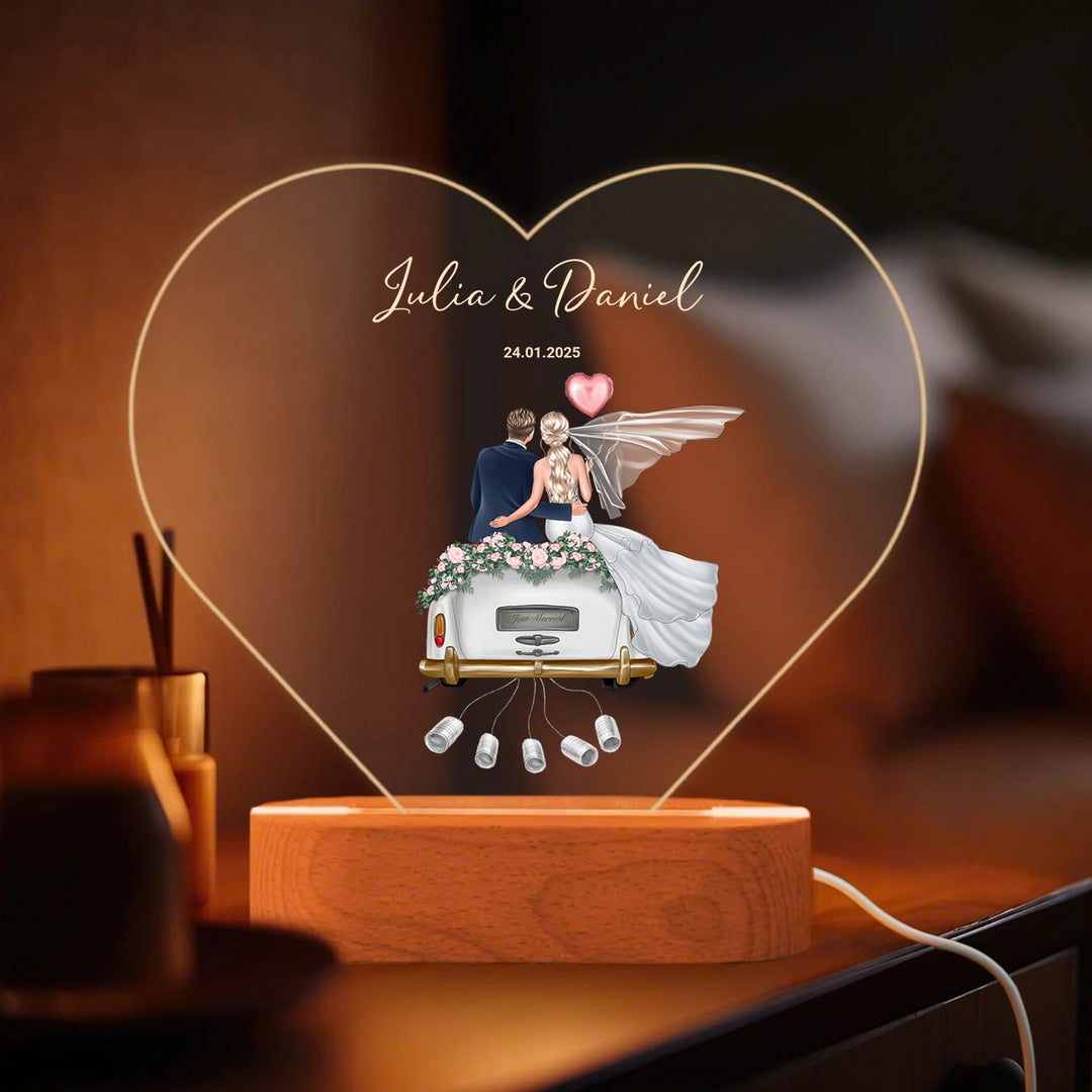 Personalisiertes Herz Acryl-Licht "Just Married" | Nachtlicht, Dekolicht, Glowlight