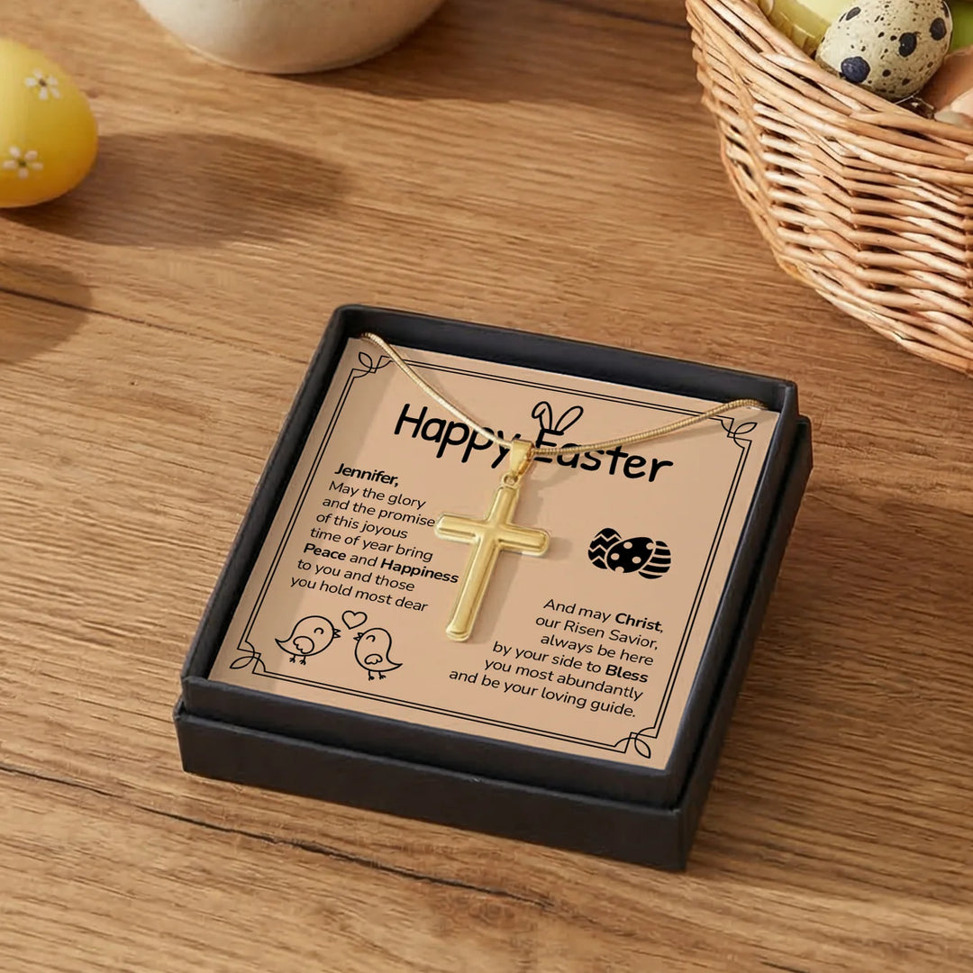 Personalized Necklace Cross "Happy Easter"