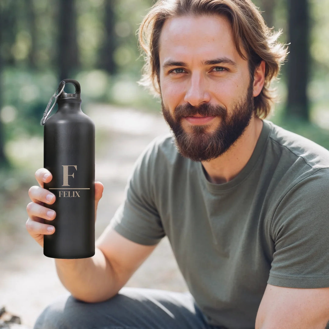 Personalisierte Trinkflasche mit Karabinerhaken "Name"