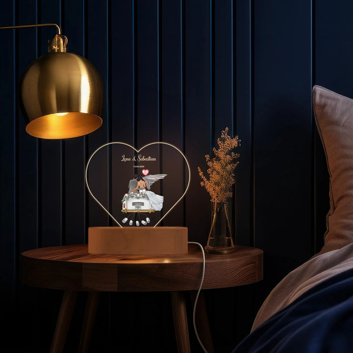 Personalisiertes Herz Acryl-Licht "Just Married" | Nachtlicht, Dekolicht, Glowlight