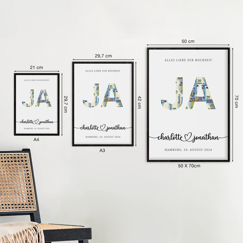 Personalisiertes Geldgeschenk zur Hochzeit "Ja"
