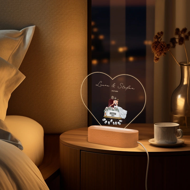 Personalisiertes Herz Acryl-Licht "Just Married" | Nachtlicht, Dekolicht, Glowlight
