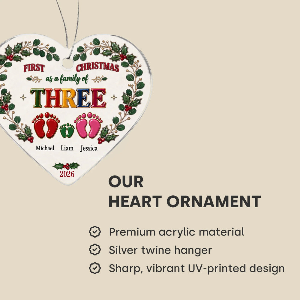 Heart ornament made of premium acrylic with silver twine and a sharp, vibrant UV-printed design