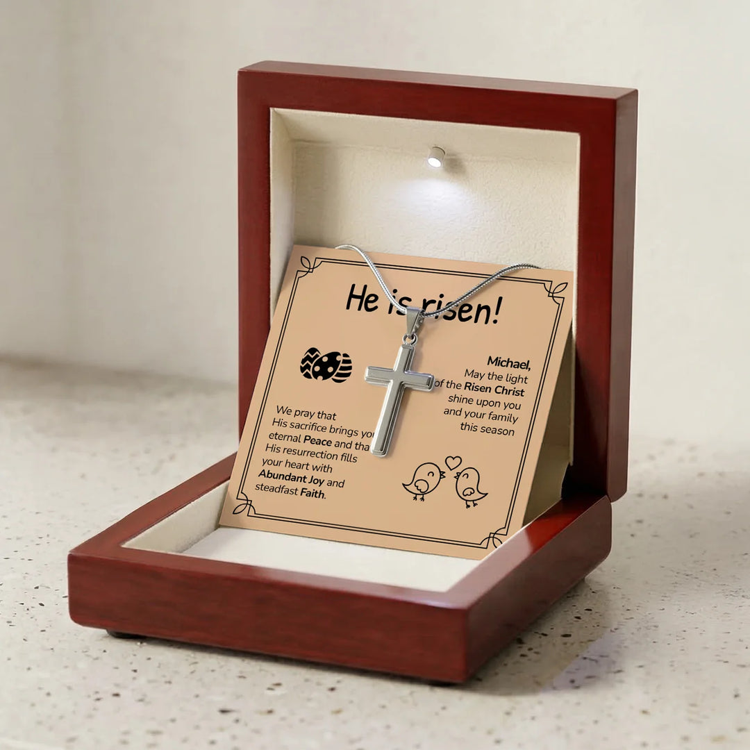Personalized Necklace Cross "Happy Easter"