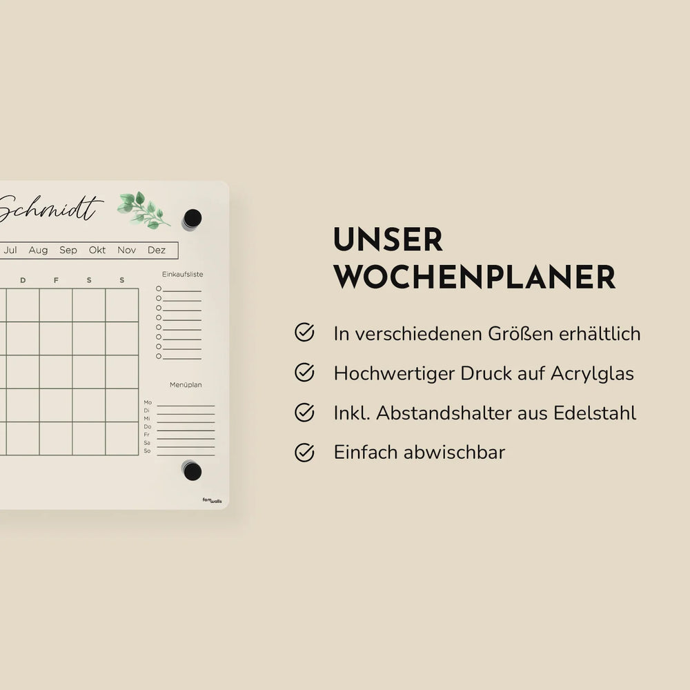 Personalisierter Wochenplaner Acryl "Familie"