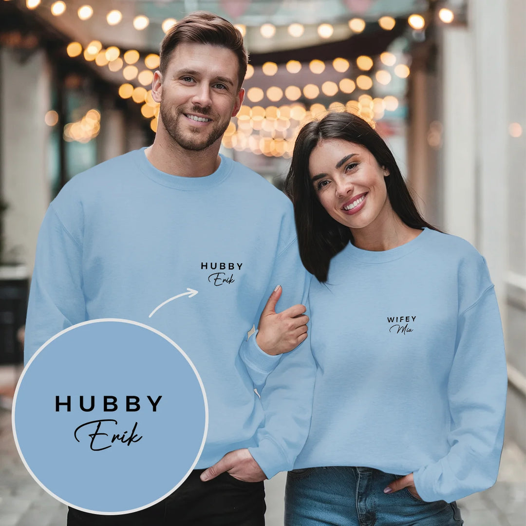 Personalisierter Partnerlook Sweater "Hubby & Wifey" - famwalls