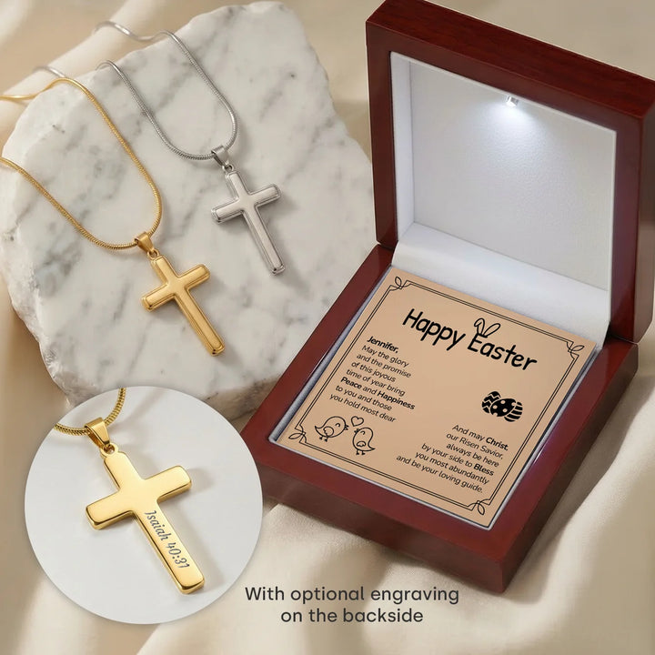 Personalized Necklace Cross "Happy Easter"