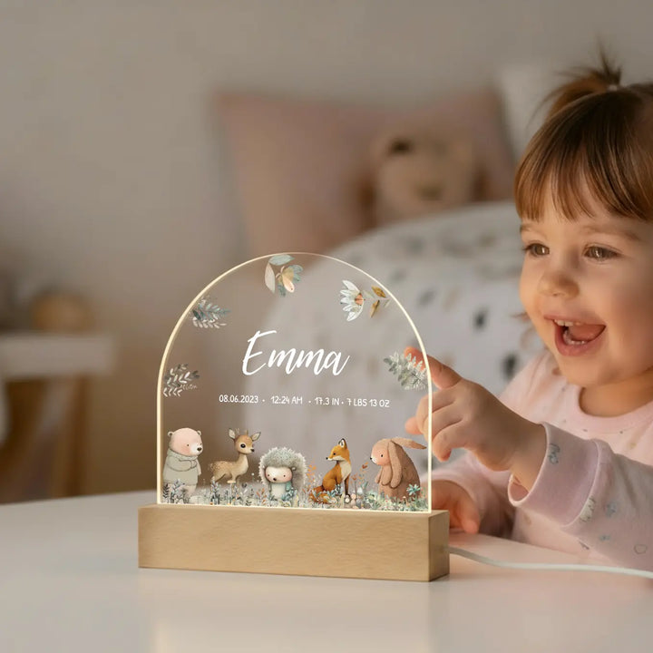 Personalized Night Light "Watercolor Forest Animals"