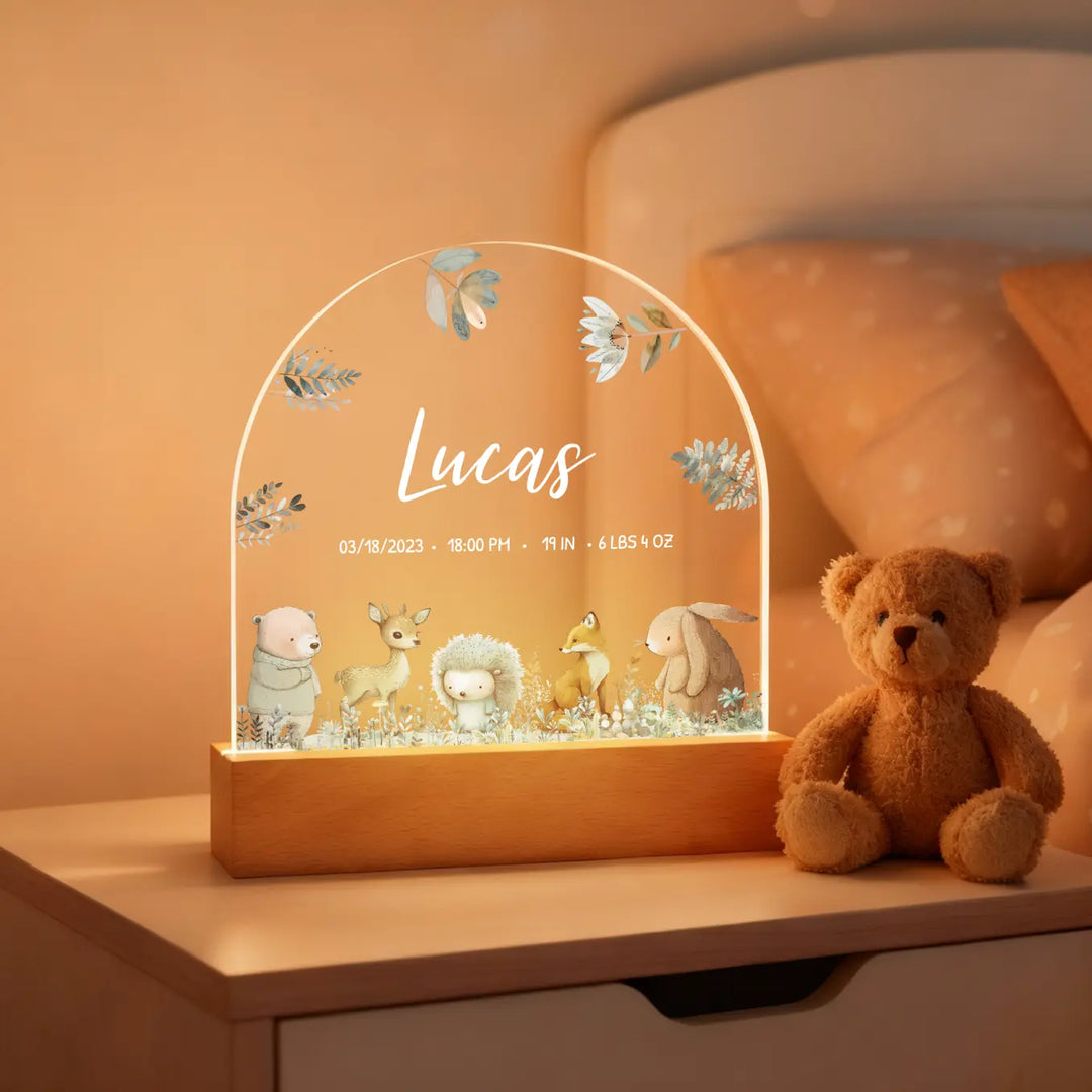 Personalized Night Light "Watercolor Forest Animals"