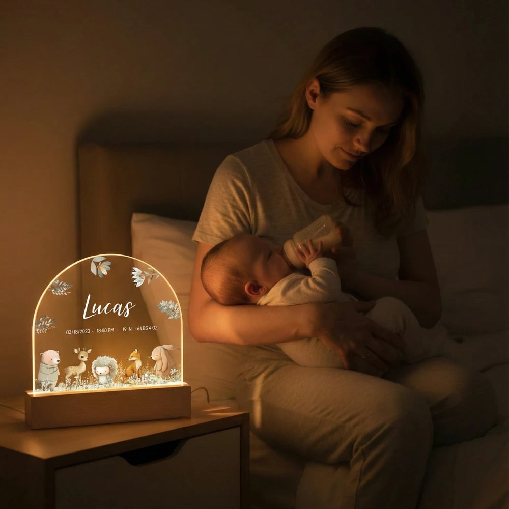 Personalized Night Light "Watercolor Forest Animals"