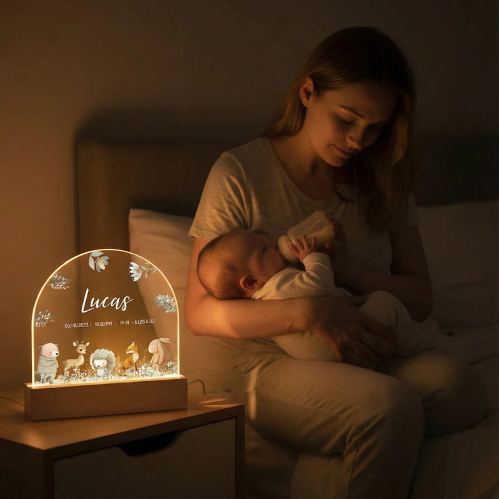 Personalized Night Light "Watercolor Forest Animals"