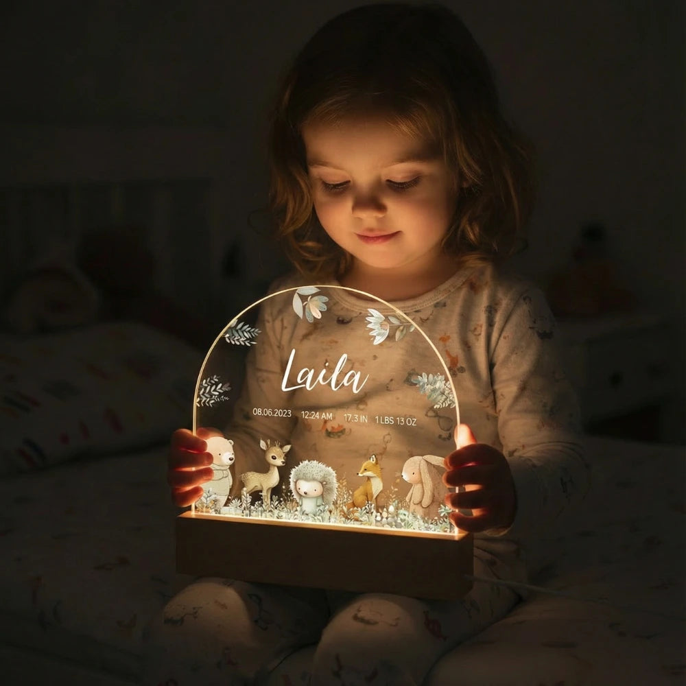 Personalized Night Light "Watercolor Forest Animals"