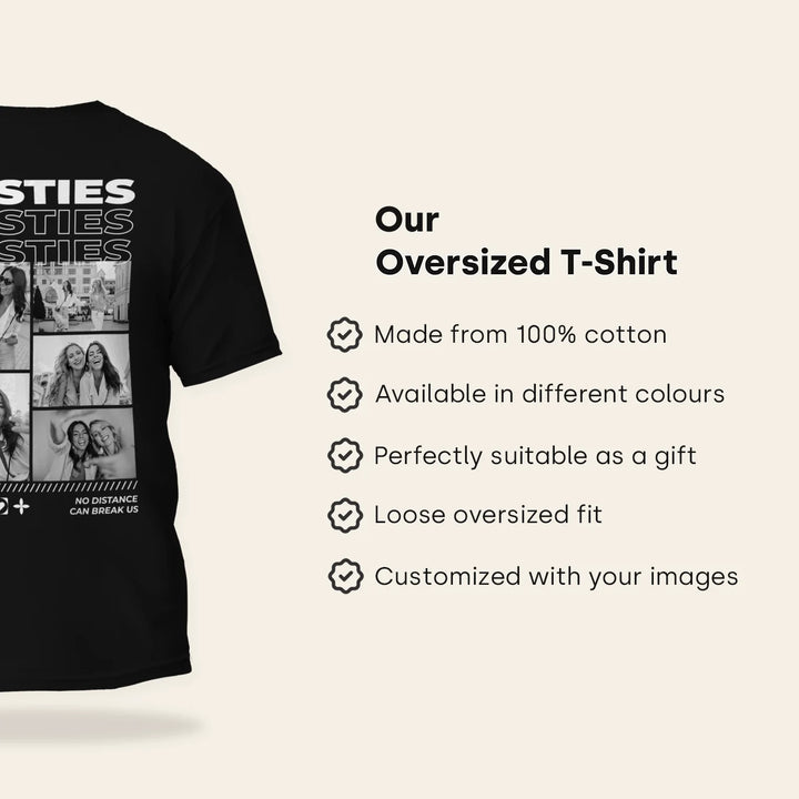 Infographic Besties oversized T-shirt: 100% cotton, loose fit, various colors