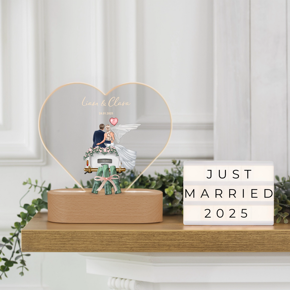 Personalisiertes Herz Acryl-Licht "Just Married" | Nachtlicht, Dekolicht, Glowlight