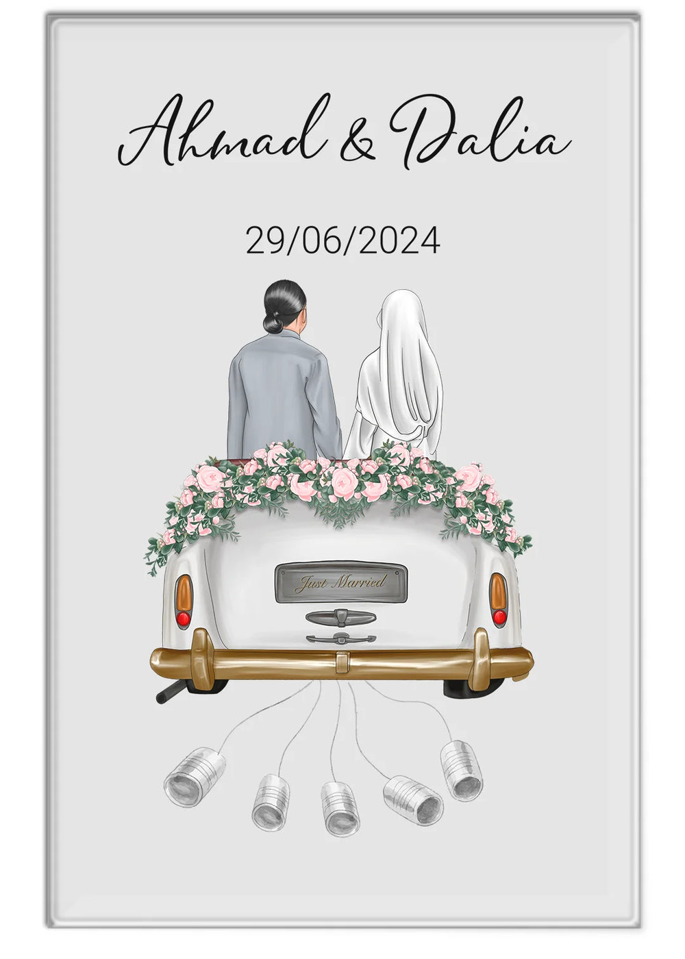 "Just Married" - Personalisierte Acryltafel als Geldgeschenk | Muslim Couple