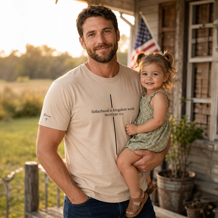 Personalized T-Shirt "Fatherhood is Kingdom Work" with Sleeve Print
