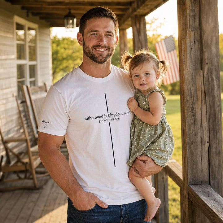 Personalized T-Shirt "Fatherhood is Kingdom Work" with Sleeve Print