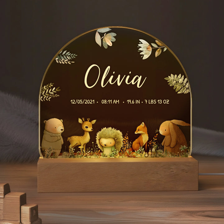 Personalized Night Light "Watercolor Forest Animals"