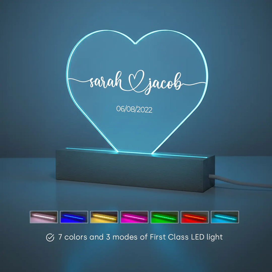 Personalized Heart Glowlight "Name & Date"