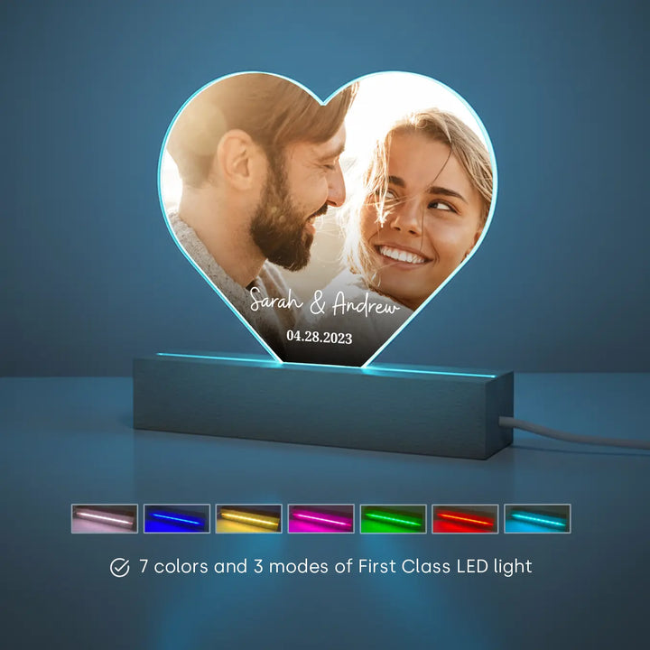 Personalized Heart Acrylic Light "Photo & Text" | Night Light, Décor, Glowlight