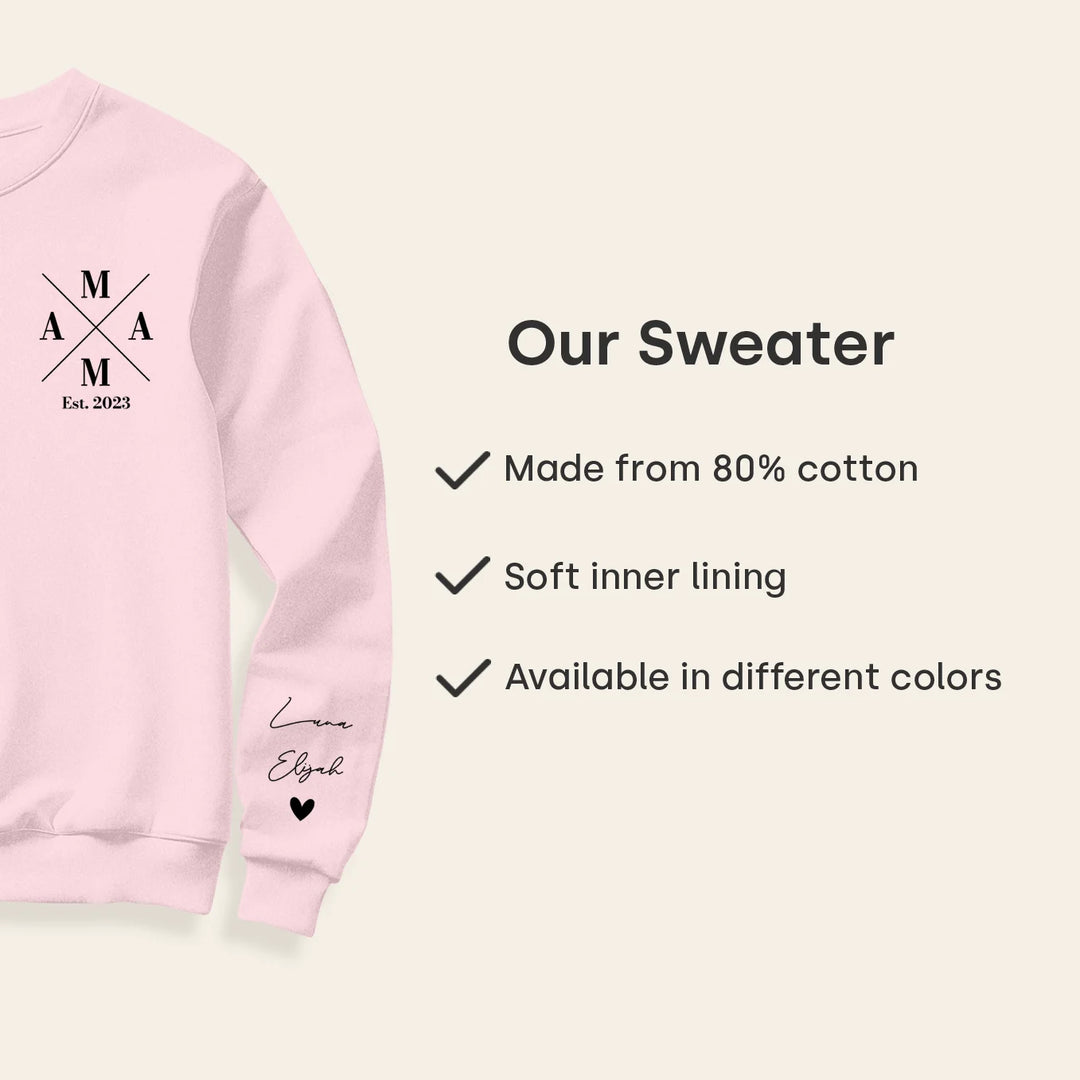 Personalized Sweater "Mama Cross" with Sleeve Print