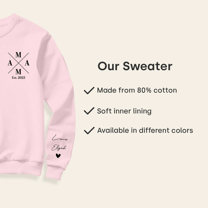 Personalized Sweater "Mama Cross" with Sleeve Print