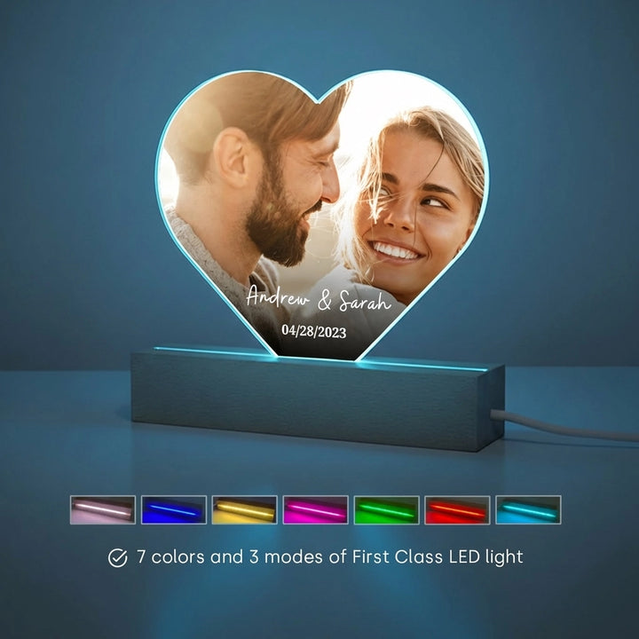 Personalized Heart Acrylic Light "Photo & Text" | Night Light