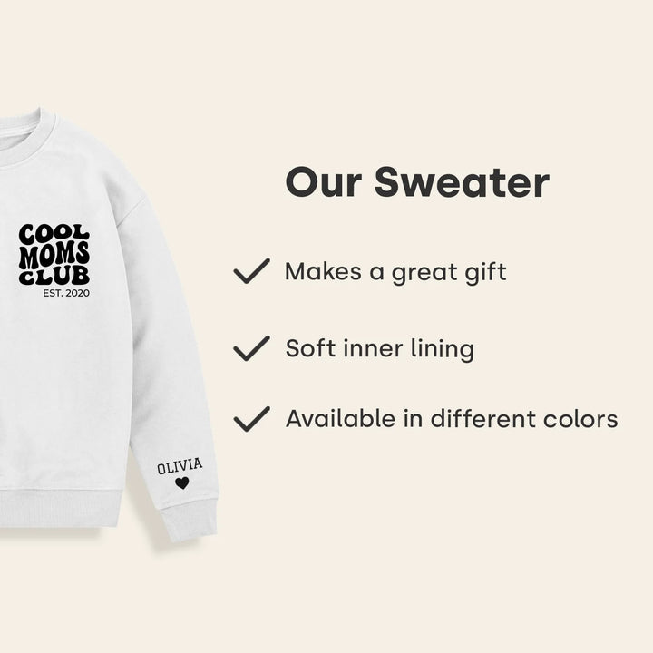 Personalized Sweater "Cool Moms Club" with Sleeve Print