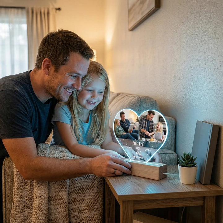 Personalized Heart Acrylic Light "Photos & Text" | Night Light, Deco Light, Glowlight | DAD
