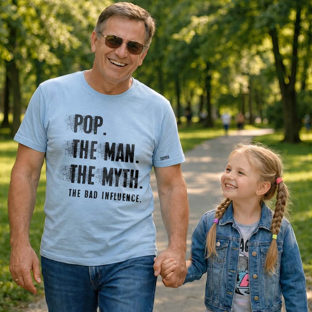 Personalized T‑Shirt "Bad Influence Grandpa" with Sleeve Print