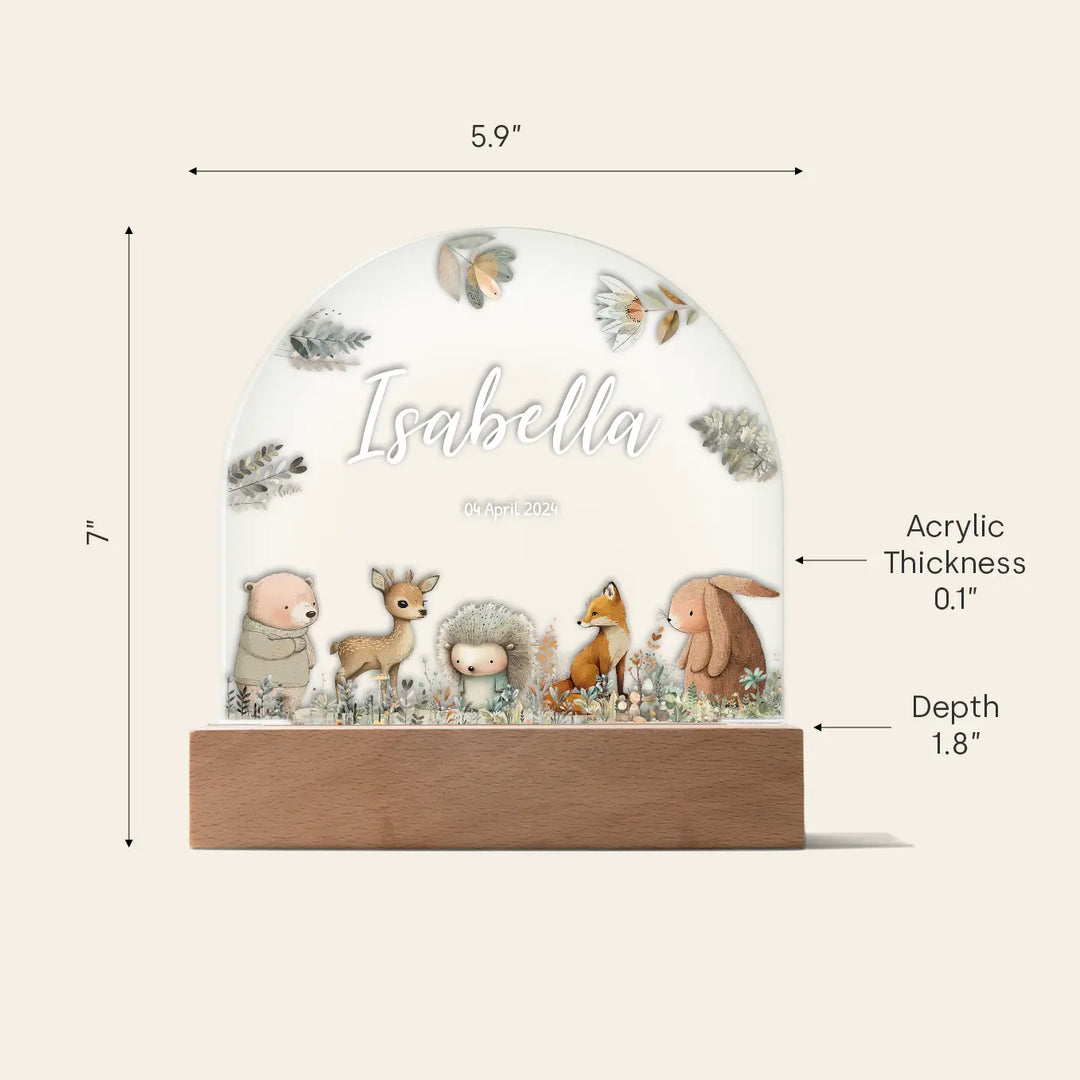 Personalized Night Light "Watercolor Forest Animals"