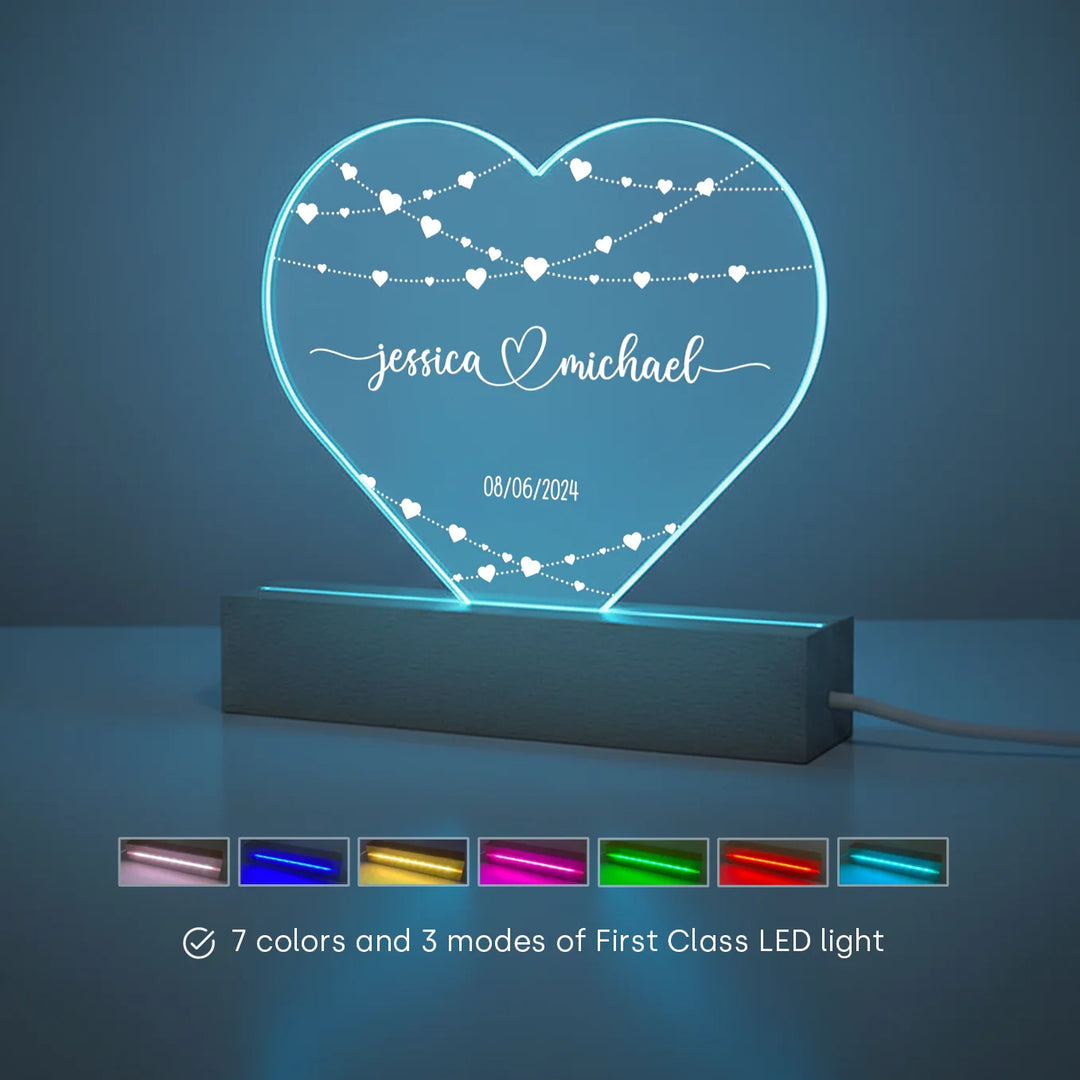 Personalized Acrylic Heart Light  "Name & Date"