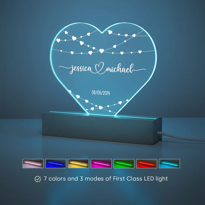 Personalized Acrylic Heart Light  "Name & Date"