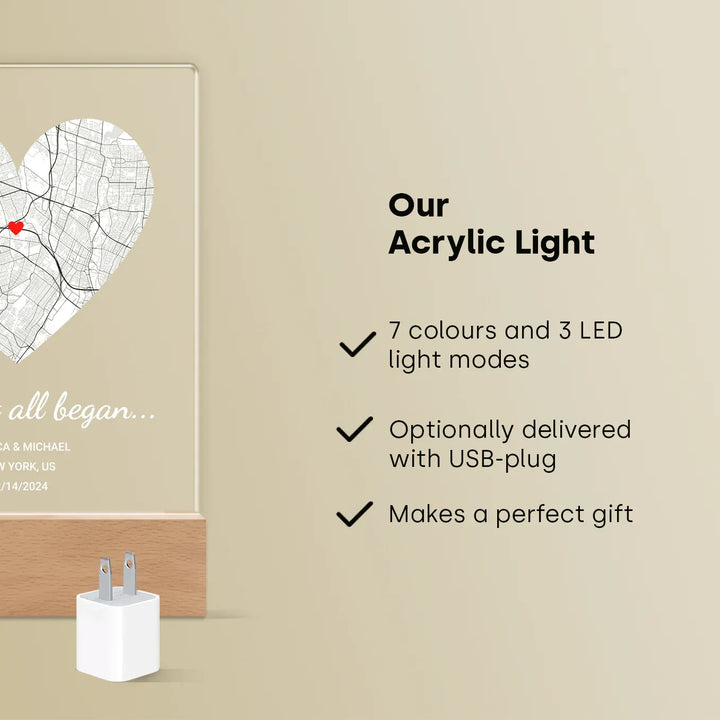 Personalized Acrylic Light “Where It All Began” | Night Light, Decorative Light

