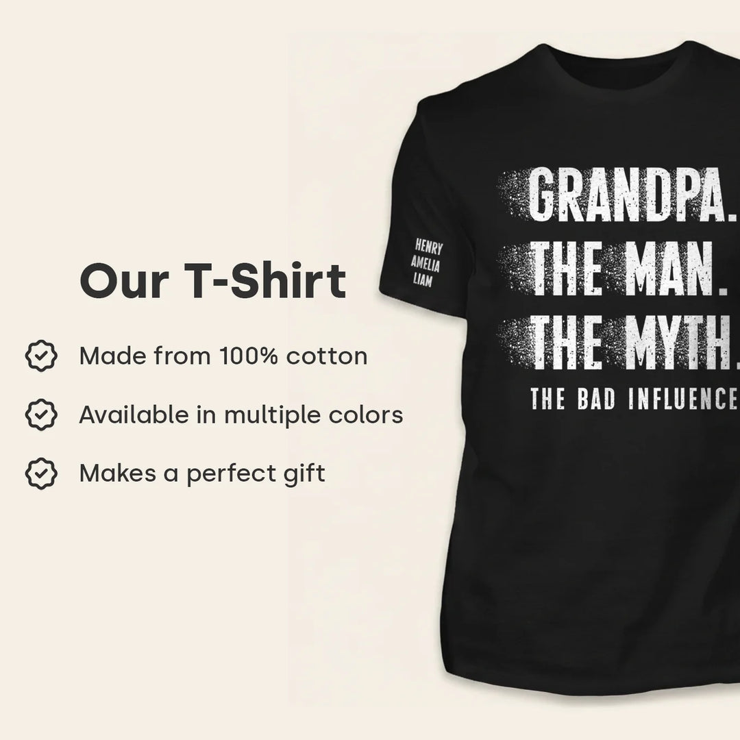 Personalized T‑Shirt "Bad Influence Grandpa" with Sleeve Print