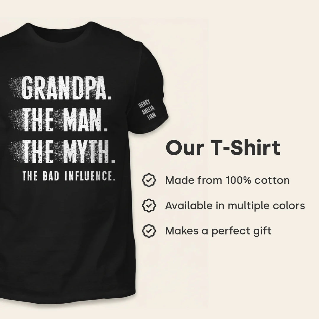 Personalized T‑Shirt "Bad Influence Grandpa" with Sleeve Print