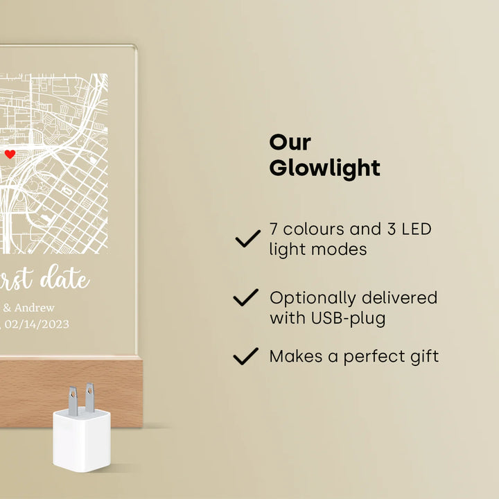 Personalized Acrylic Light "Place of the Heart" | Night Light, Decorative Light, Glowlight