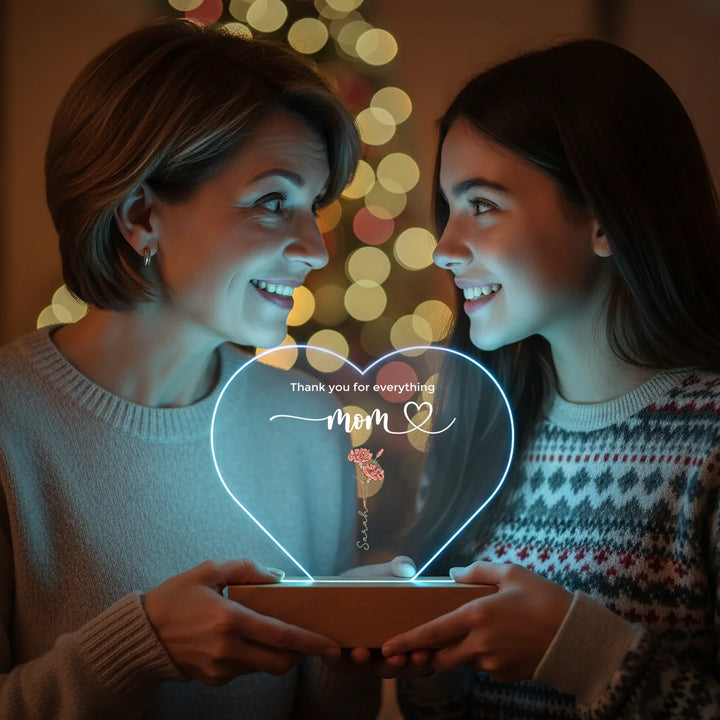 Personalized Heart-Shaped Acrylic Light "Flowers for Mom"
