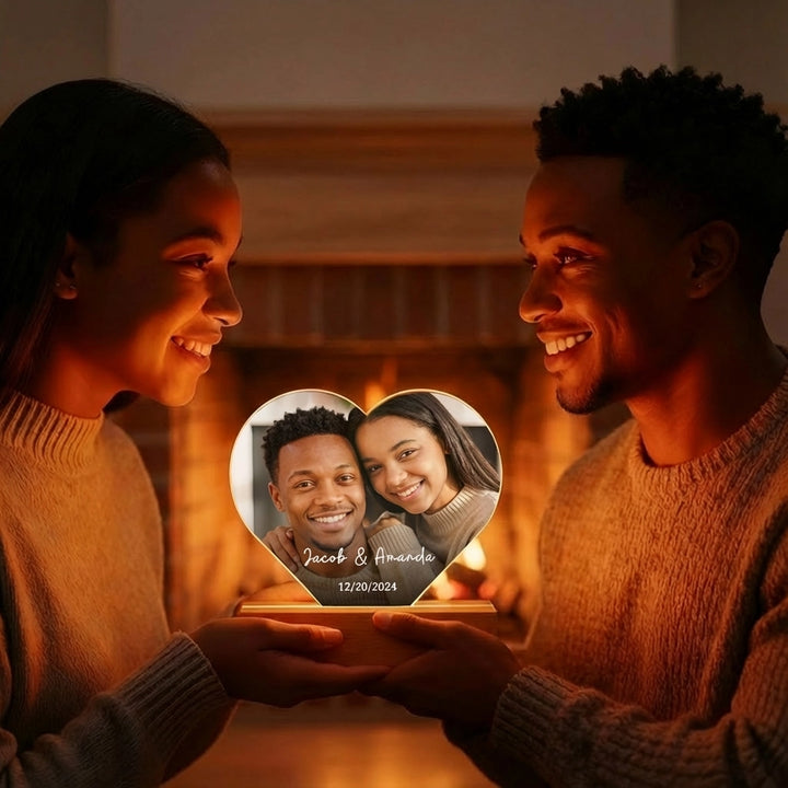 Personalized Heart Acrylic Light "Photo & Text" | Night Light