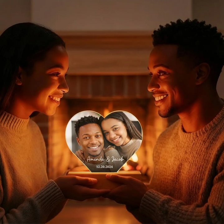 Personalized Heart Acrylic Light "Photo & Text" | Night Light, Décor, Glowlight