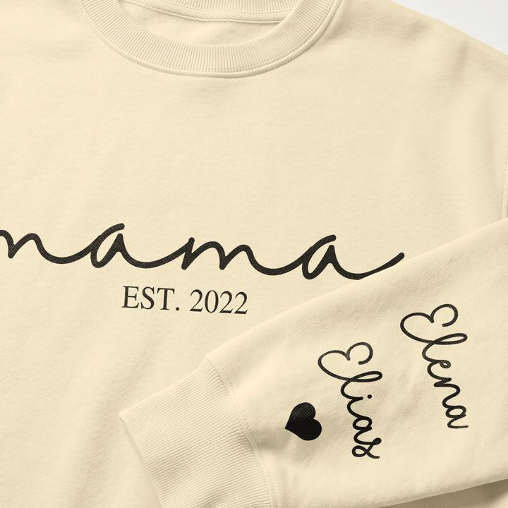 Personalized "Mama Cursive" Sweater with Sleeve Print