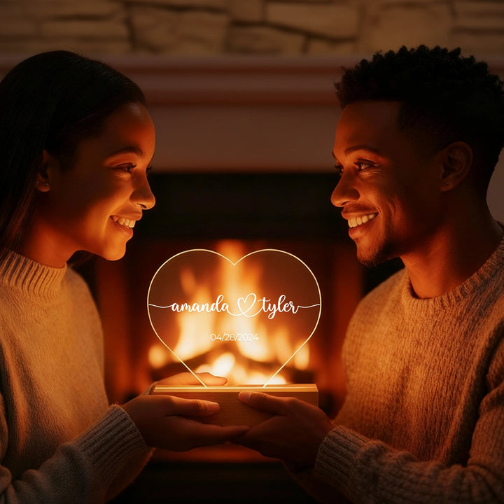 Personalized Heart-Shaped Acrylic Light "Name & Date"