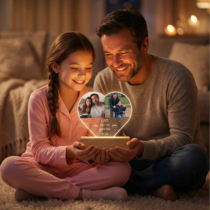 Personalized Heart Acrylic Light "Photos & Text" | Night Light, Deco Light, Glowlight | DAD