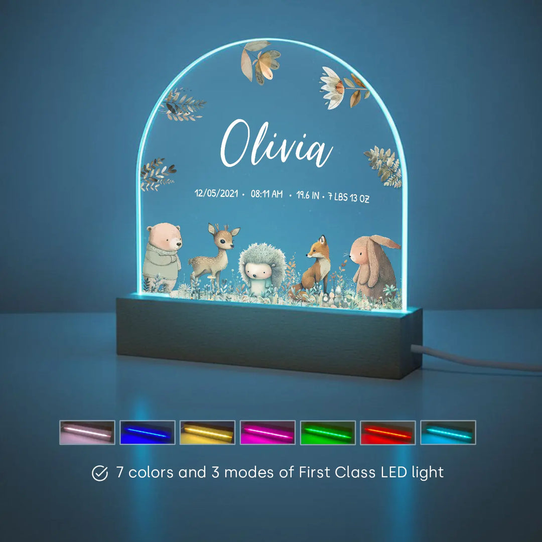 Personalized Night Light "Watercolor Forest Animals"