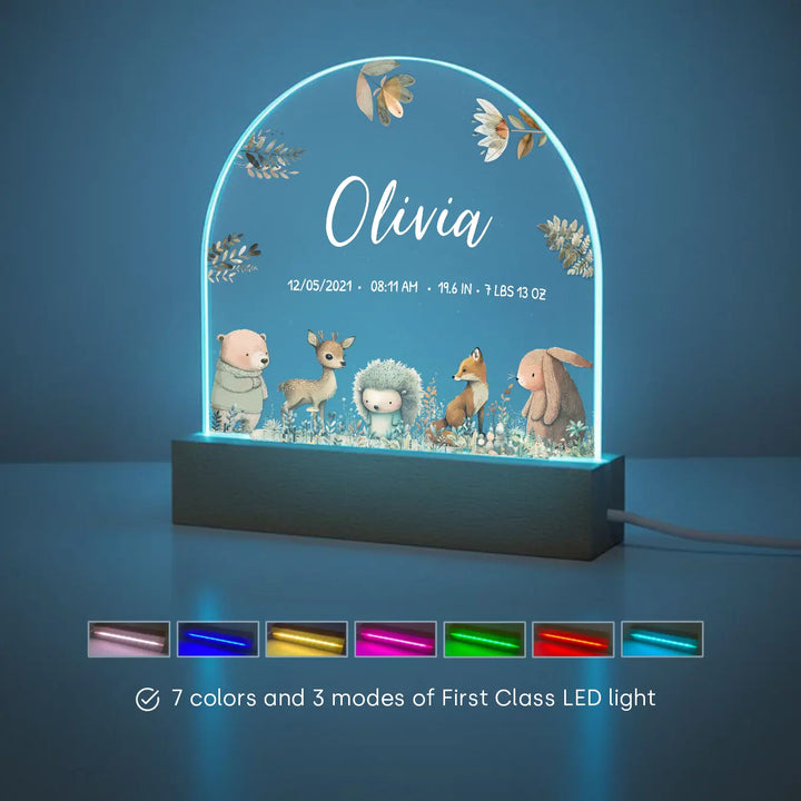 Personalized Night Light "Watercolor Forest Animals"